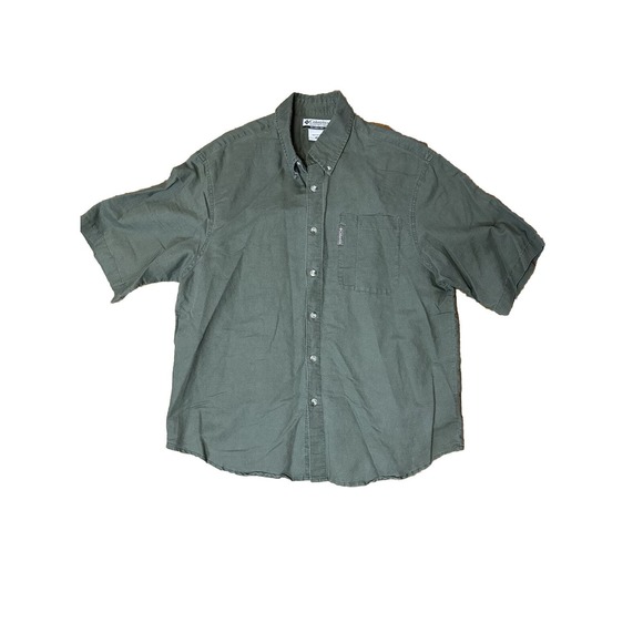 Columbia One Pocket Button Short Sleeve 100% Cotton Shirt Men's Green Size Med - Picture 1 of 9